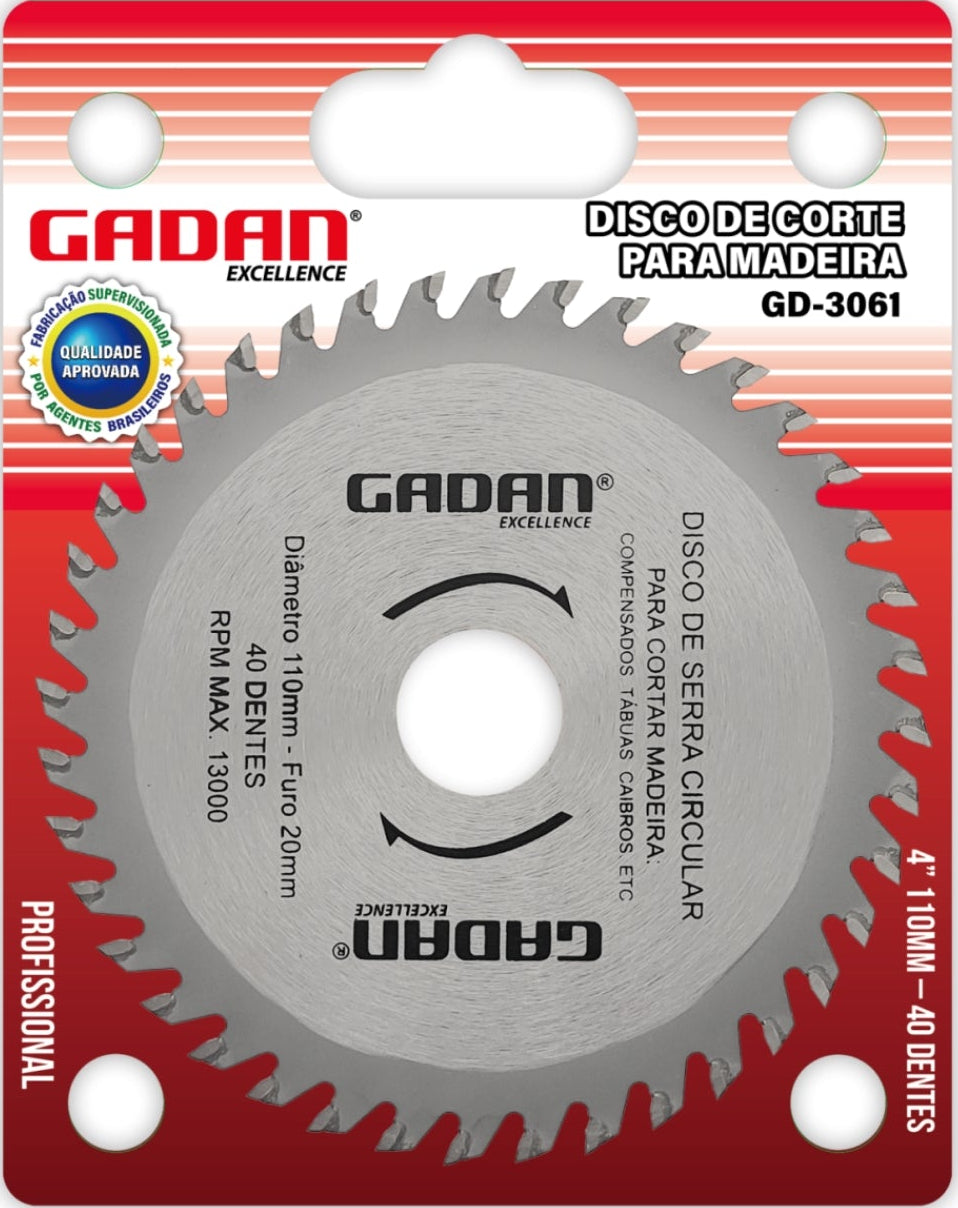 DISCO DE CORTE 4" 40 DENTES PARA MADEIRA - GADAN