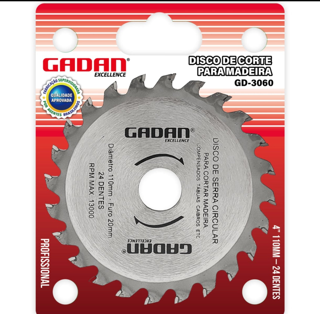 DISCO DE CORTE 4" 24 DENTES PARA MADEIRA - GADAN