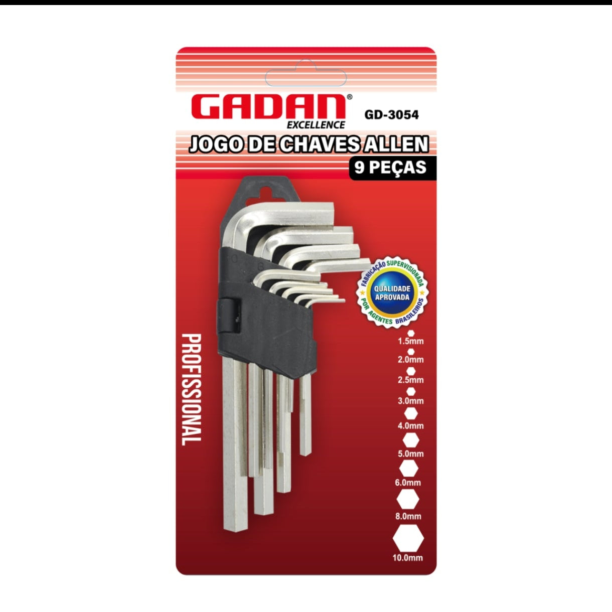 CHAVE ALLEN C/9 PEÇAS (PEQUENA) 1,5MM A 10MM AÇO CROMO-GADAN