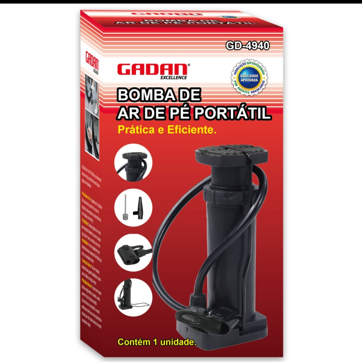 BOMBA DE AR DE PÉ PORTÁTIL PNEU BIKE, BOLA, MOTOS, INFLÁVEIS -GADAN