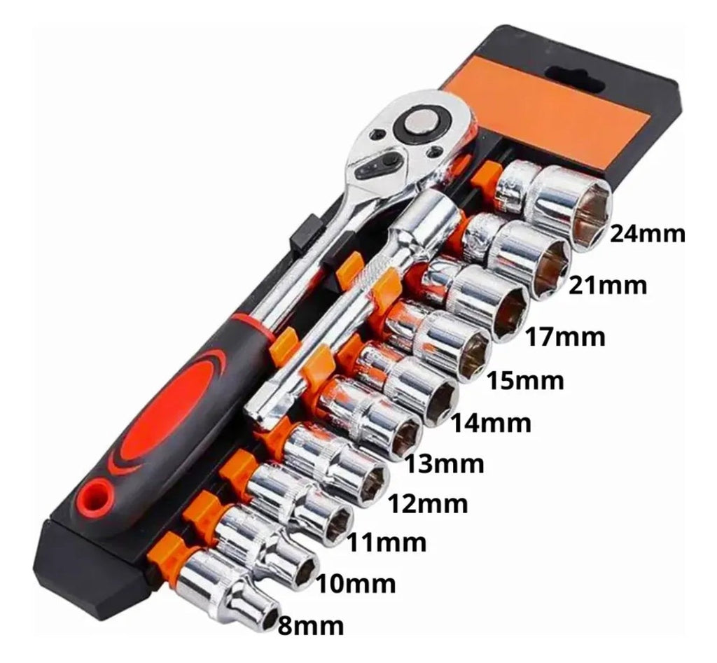 CATRACA REVERSÍVEL 1/2" 8 A 24MM COM 12 PEÇAS PROFISSIONAL-GADAN