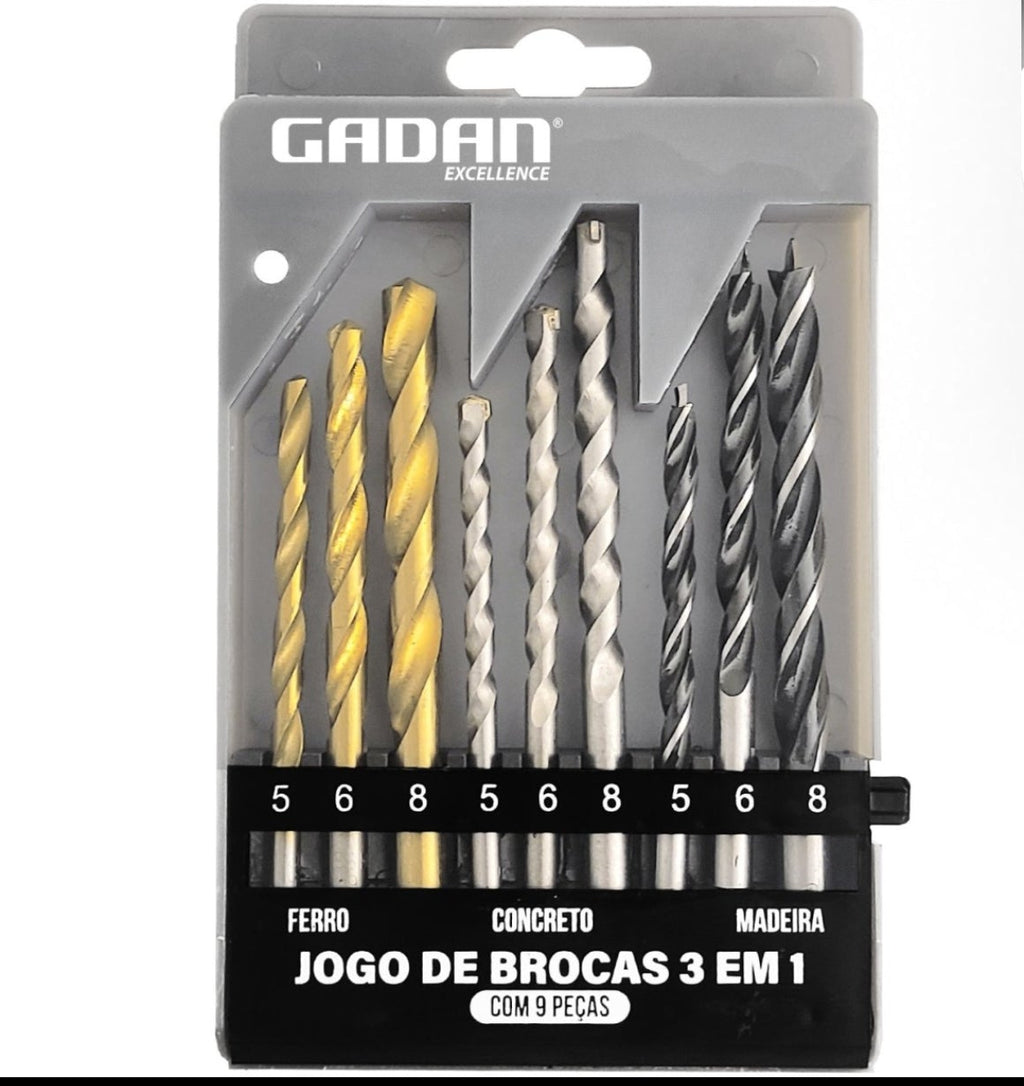 JOGO DE BROCAS 3 EM 1 C/9 PCS - GADAN