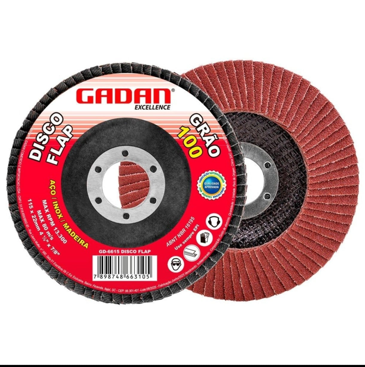 DISCO FLAP 4-1/2" GRÃO 100  GADAN