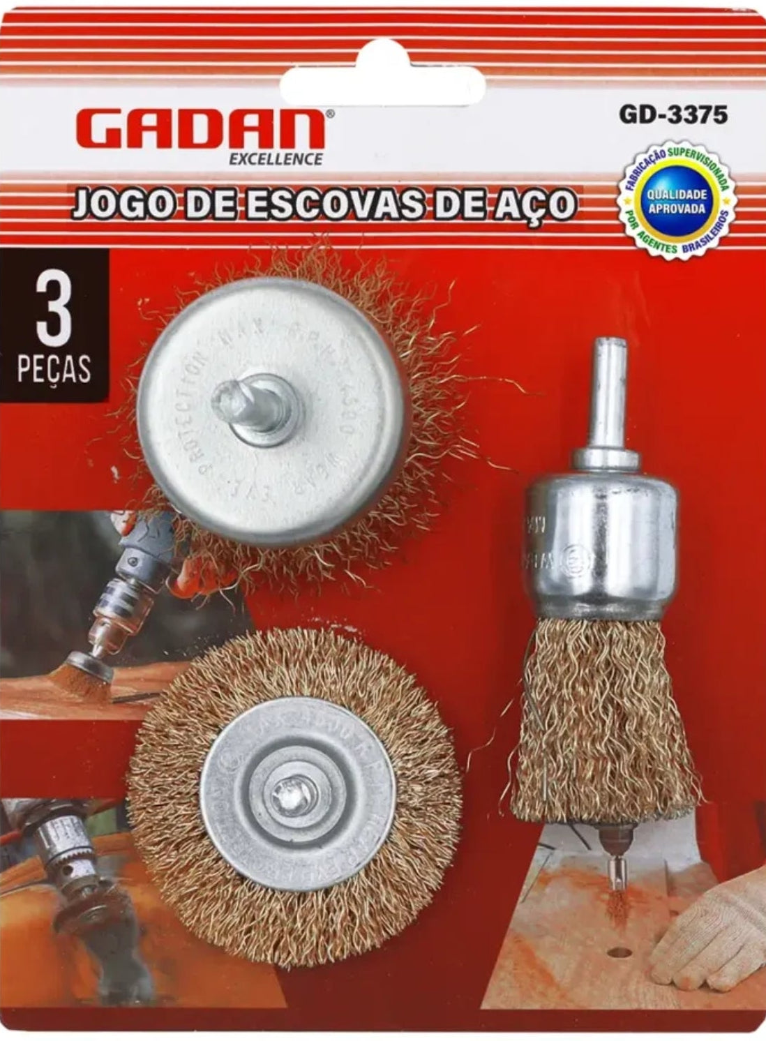 JOGO DE ESCOVA DE AÇO PARA FURADEIRA C/ 3 UN - GADAN