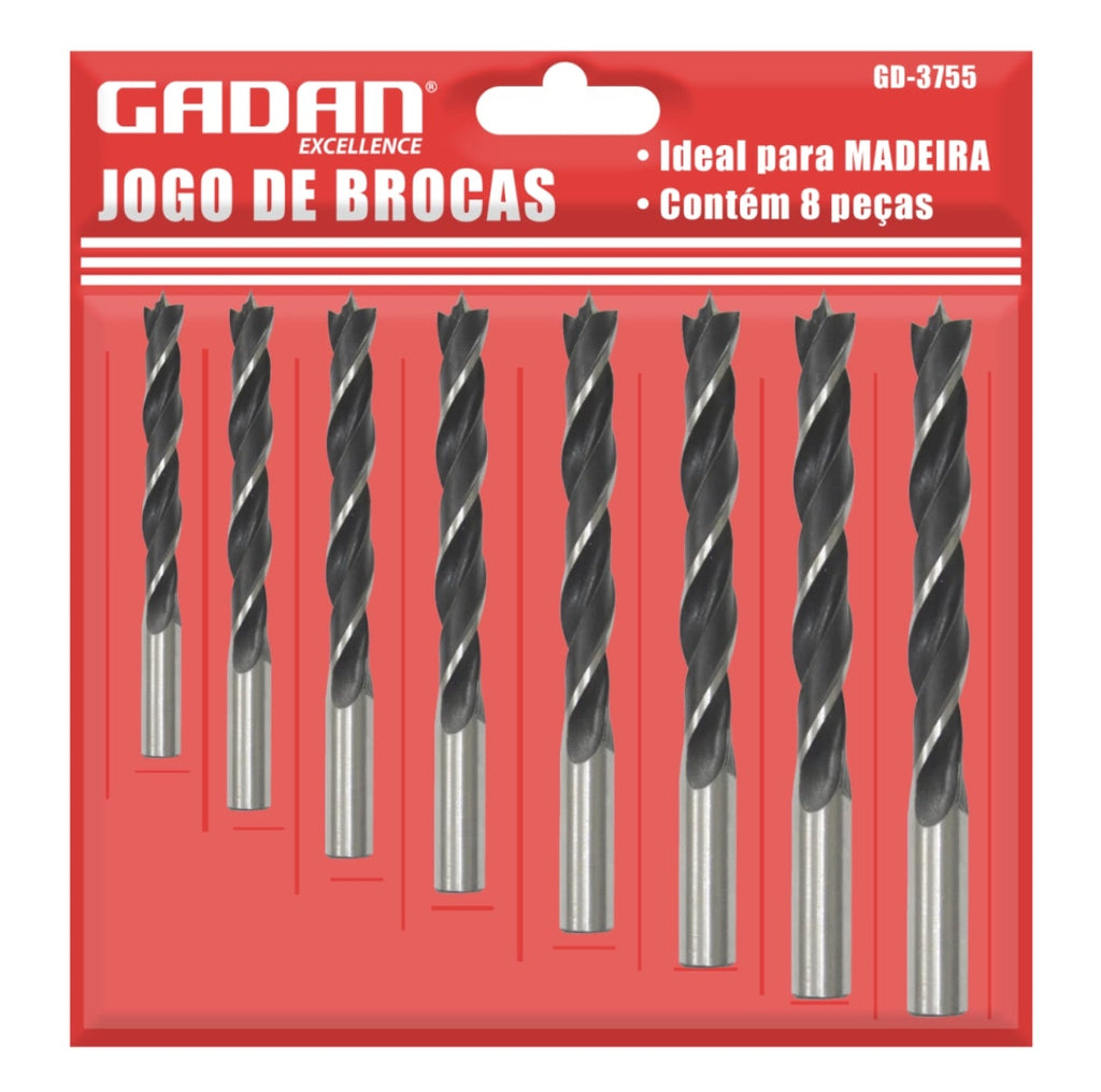 JOGO DE BROCAS PARA MADEIRA C/8 PCS-GADAN