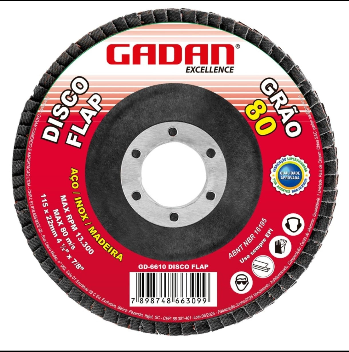 DISCO FLAP 4-1/2" GRÃO 80 -GADAN